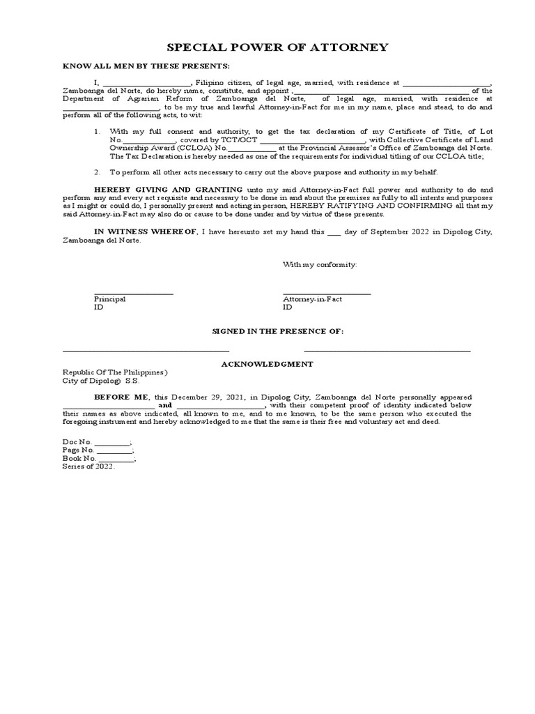 SPA Tax DEc PDF Power Of Attorney Common Law