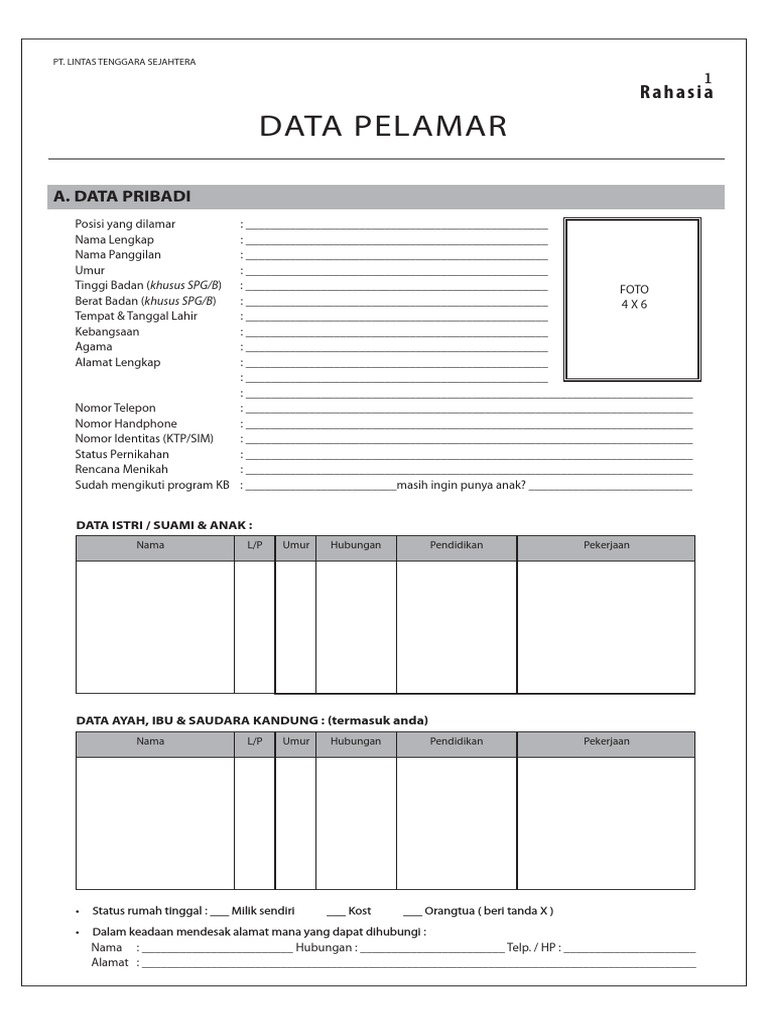 Form data pelamar pdf