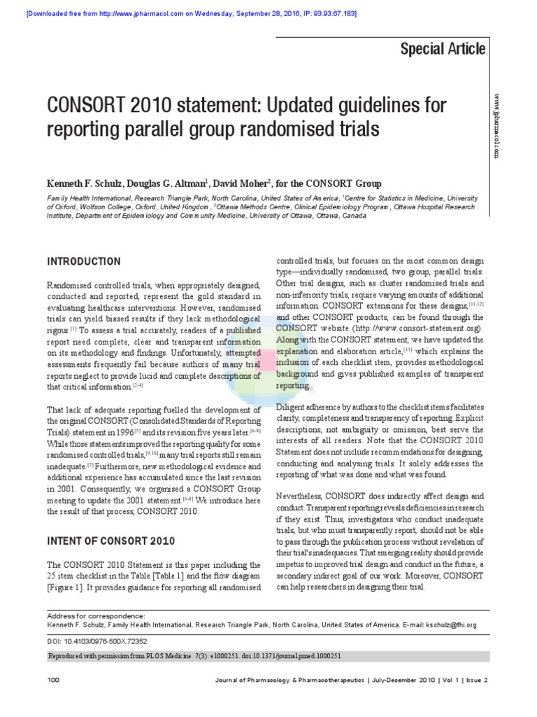 CONSORT Group CONSORT 2010 Statement Updated Guide PDF Randomized