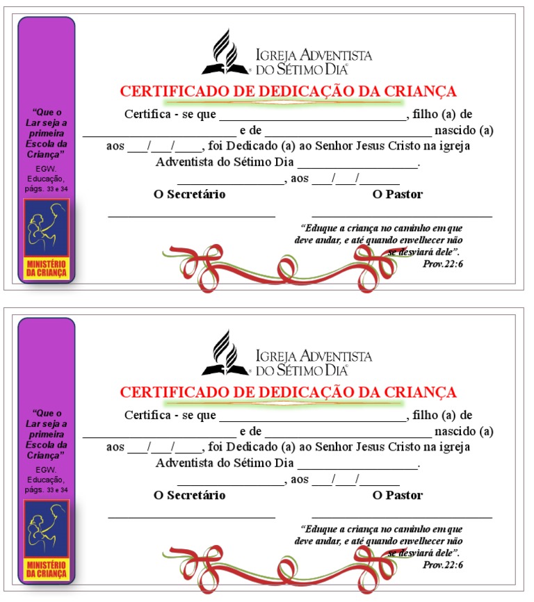 CERTIFICADO DE DEDICAÇÃO DE CRIANÇA Inhamizua | PDF