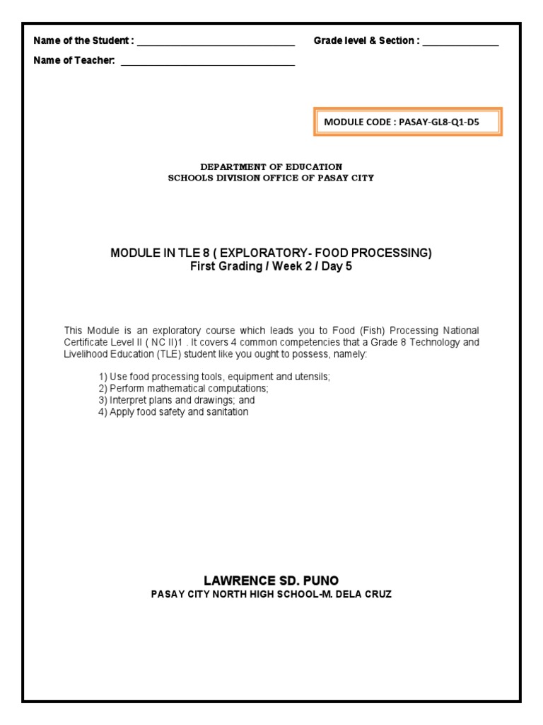 Food Processing Module Week2 Day5 8 PDF Foods Weighing Scale