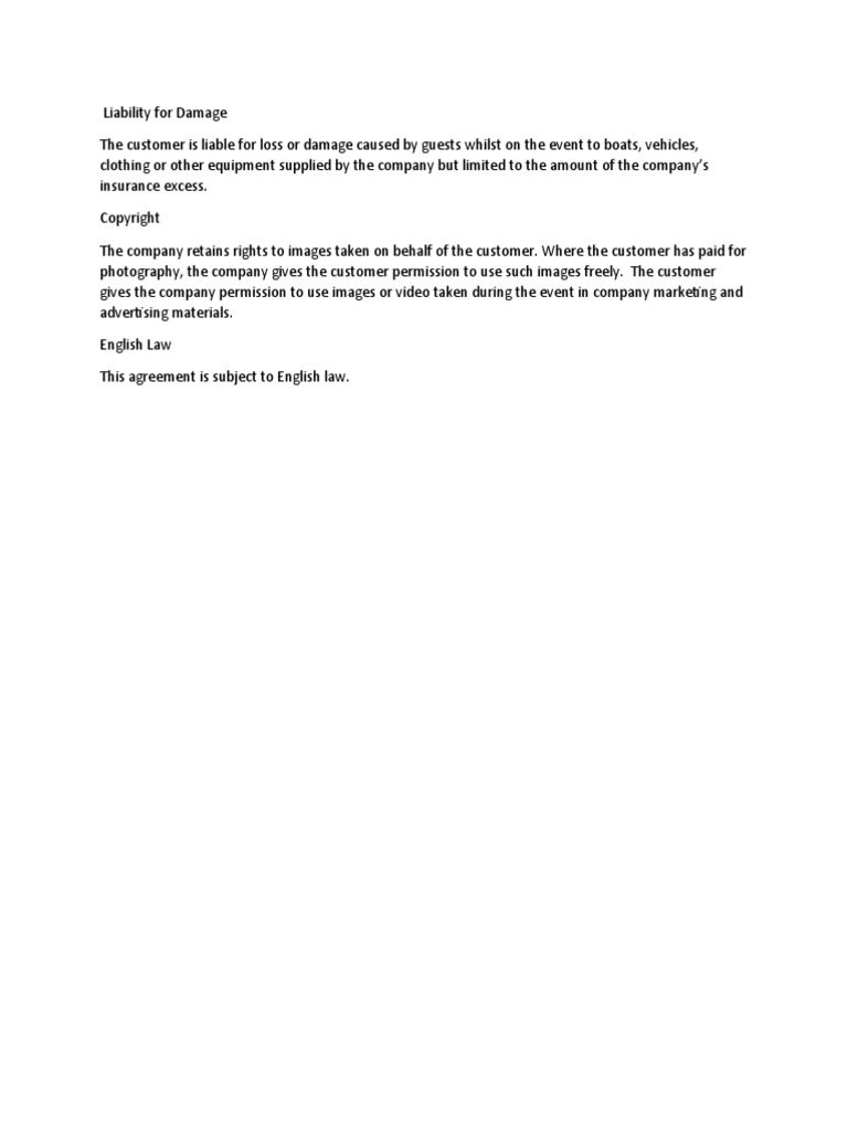 Customer Liability for Event Damage | PDF
