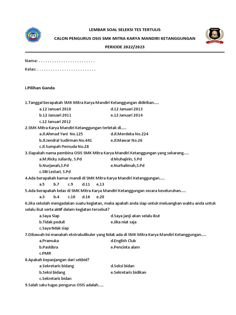 Lembar Soal Seleksi Tes Tertulis | PDF | Karier & Perkembangan