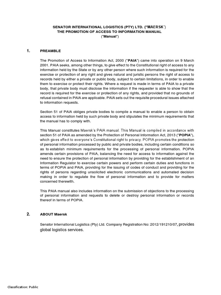 Maersk's PAIA & POPIA Compliance Guide | PDF | Freedom Of Information ...