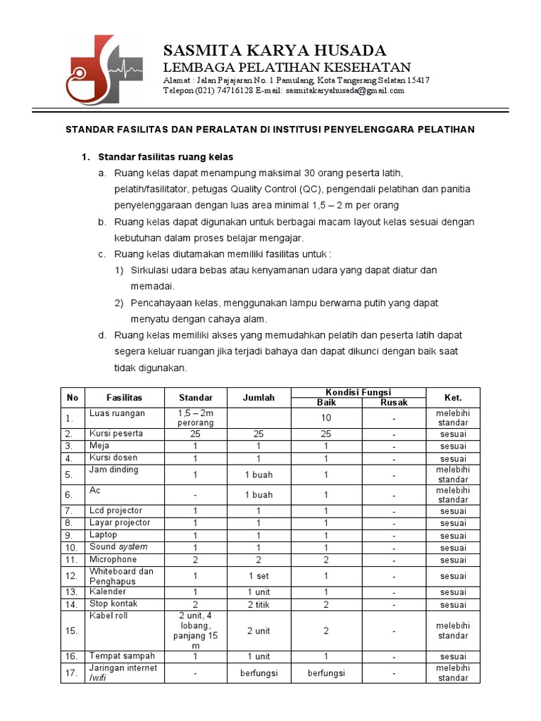 Standar Ruang Kelas 1 | PDF