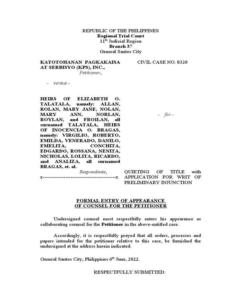 Formal entry of appearance pdf