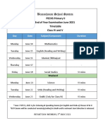 Beaconhouse PECHS Primary II End of Year Exam Timetable 2021