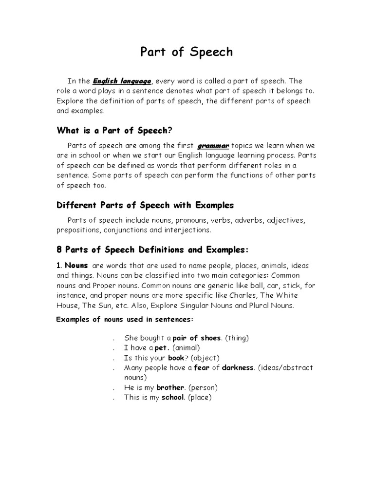 A Comprehensive Guide to the 8 Parts of Speech: Definitions, Examples 