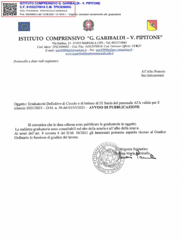Pubblicazione Graduatoria Definitiva 3 Fascia ATA PDF
