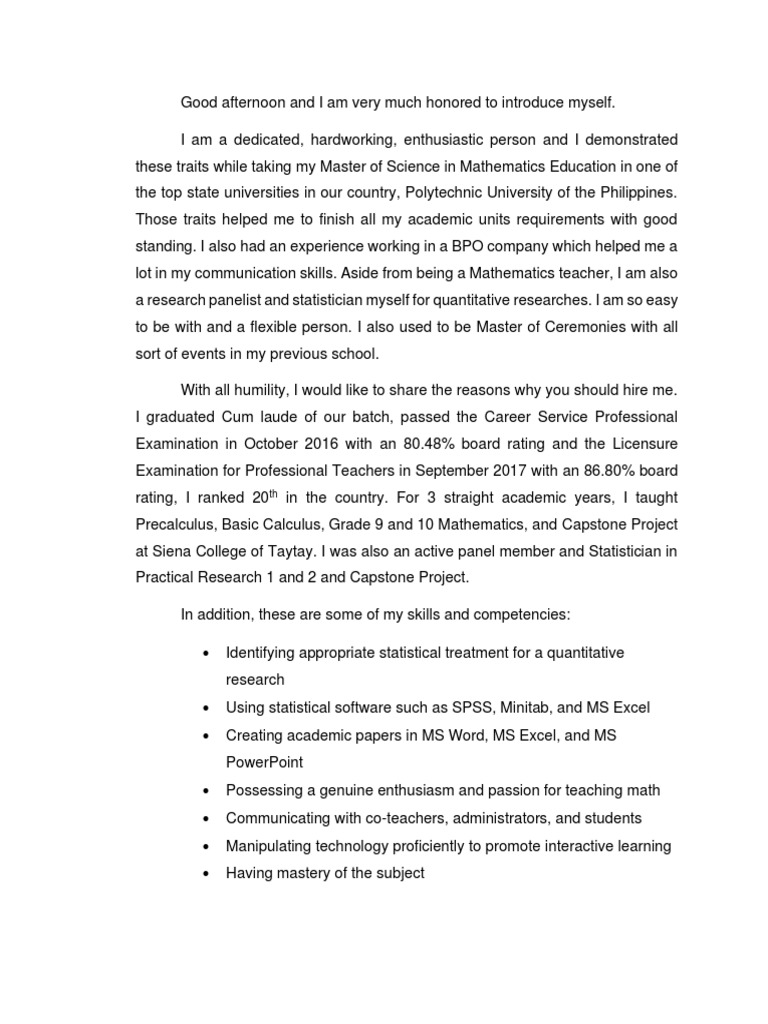 Good Afternoon and I Am Very Much Honored To Introduce Myself | PDF ...