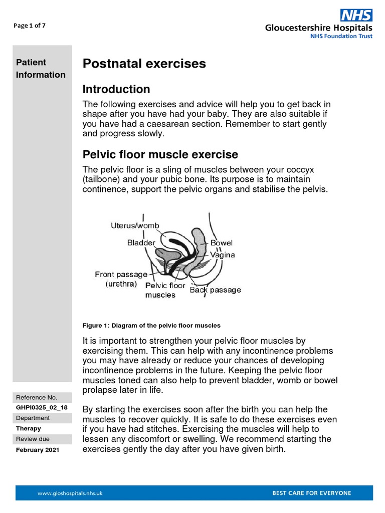 Postnatal Exercises GHPI0325 02 18 PDF Urinary Incontinence Pelvis