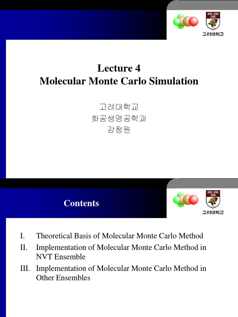 Lecture 4 Molecular Monte Carlo Simulation PDF Monte Carlo Method