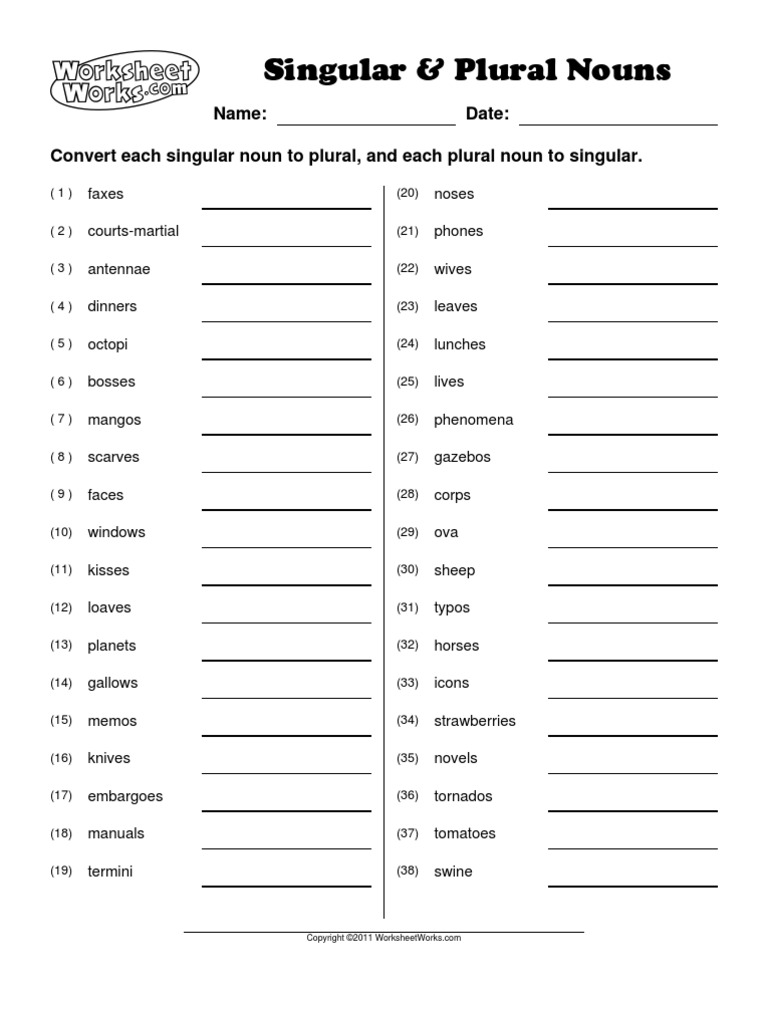 Worksheet Works Singular And Plural Nouns 4 Computing And Information Technology Business