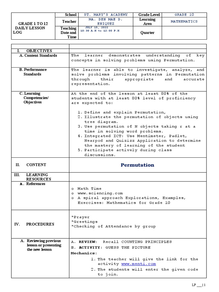 Dll For Permutation Demo Pdf Learning Permutation