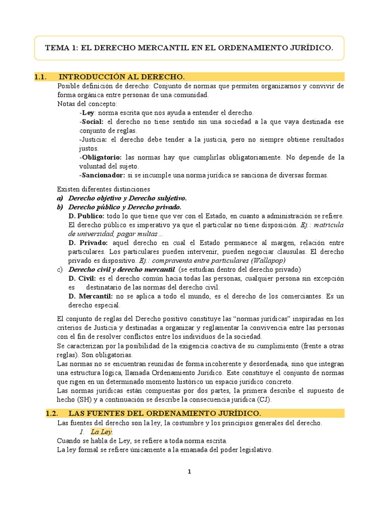 Tema 1. El Derecho Mercantil en El Ordenamiento Jurídico | PDF ...