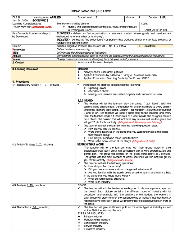 Manufacturing Industry Lesson Plan | PDF | Learning | Teachers