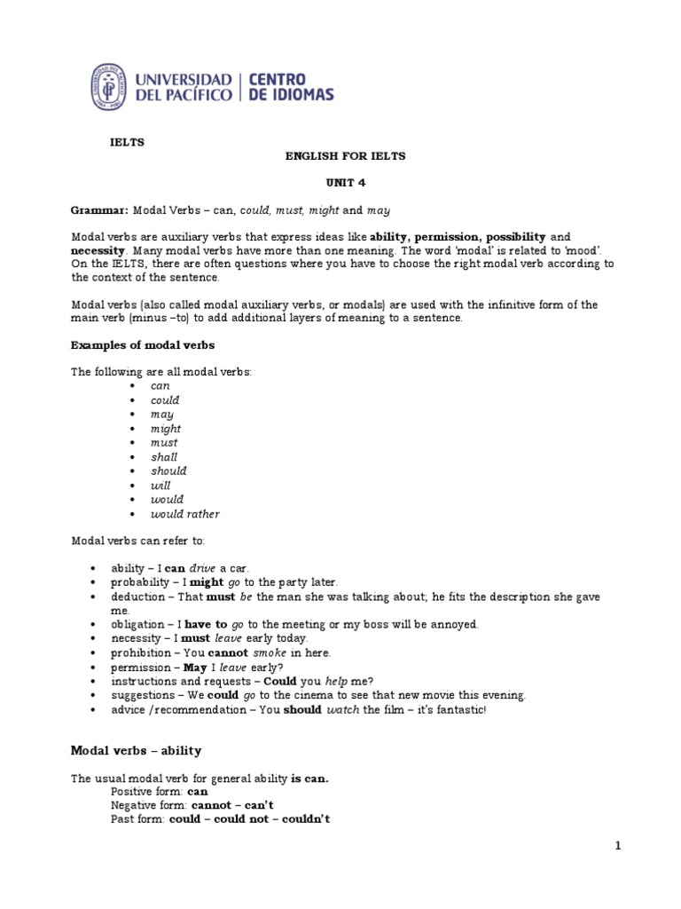 Unit 4 Modal Verbs Pdf Teachers Verb
