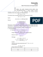 Revision Note - Matematika Kelas 9 - Persamaan Dan Fungsi Kuadrat