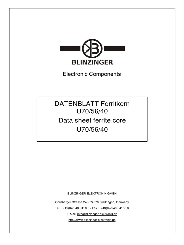 Datenblatt Ferritkern U70 56 40 PDF