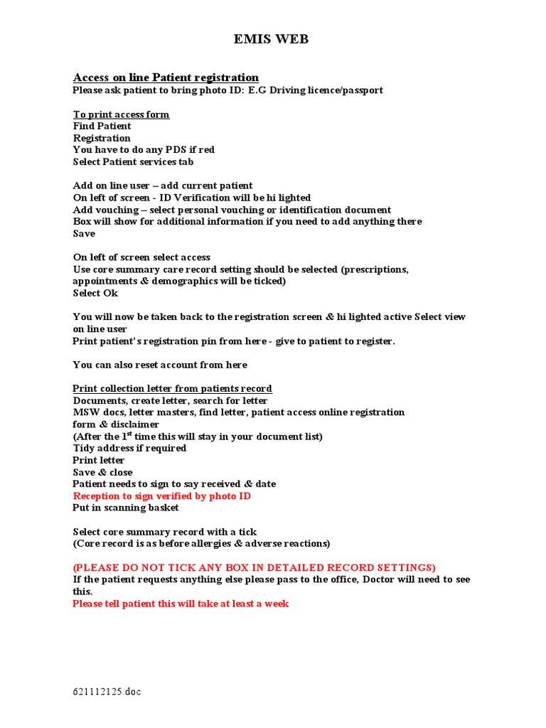 EMIS Web Patient Registration Guide | PDF