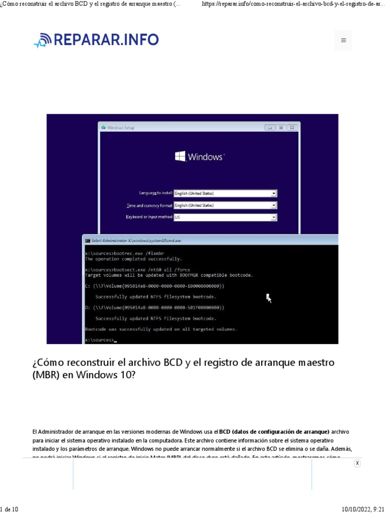 Reparar BCD y MBR en Windows 10 | PDF | Windows 10 | Archivo de computadora