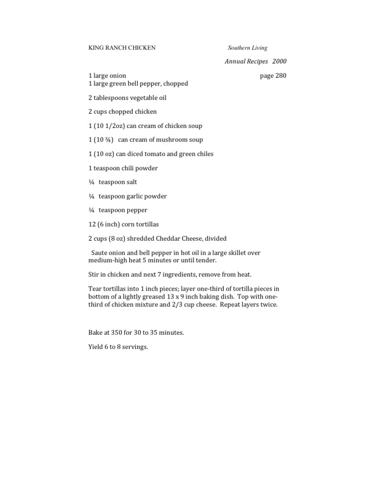 King Ranch Chicken Recipe Guide | PDF | Chili Pepper | Maize