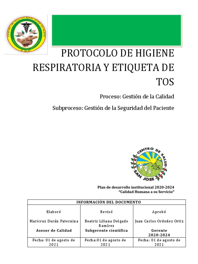 Protocolo de Higiene Respiratoria. V1 PDF Lavado de manos
