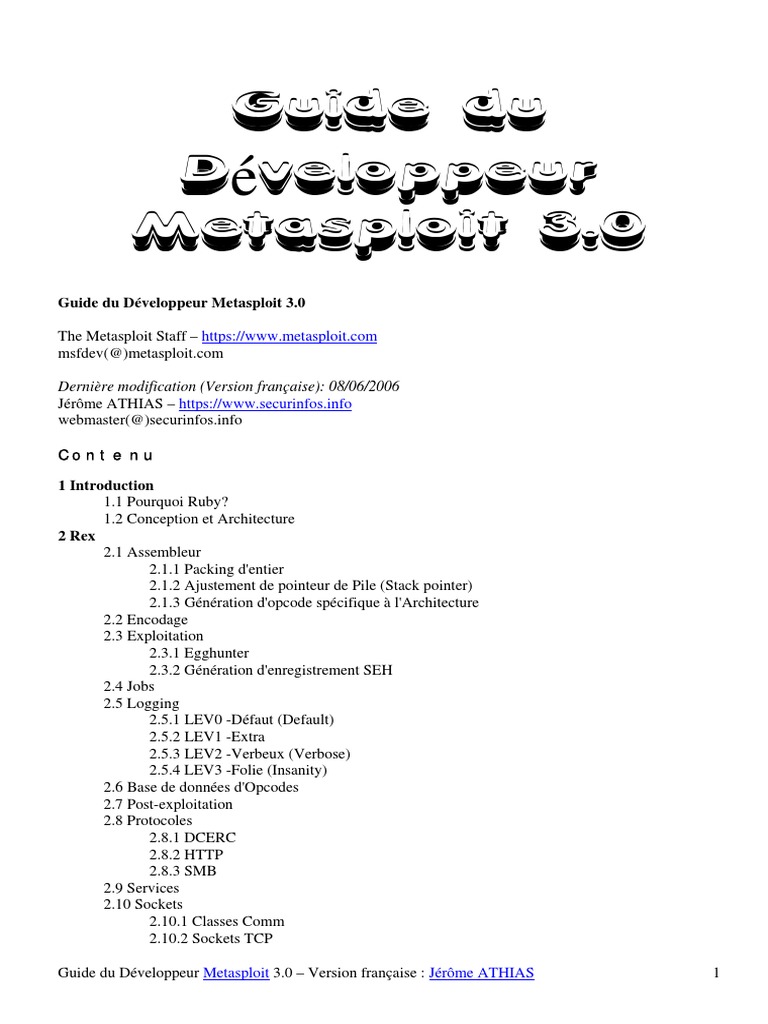 Guide Développeur Metasploit 3.0 | PDF | Protocole de transfert ...