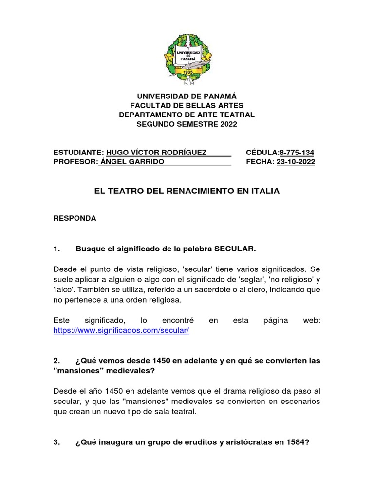 El Teatro Del Renacimiento en ITALIA. | PDF | Teatro | Renacimiento