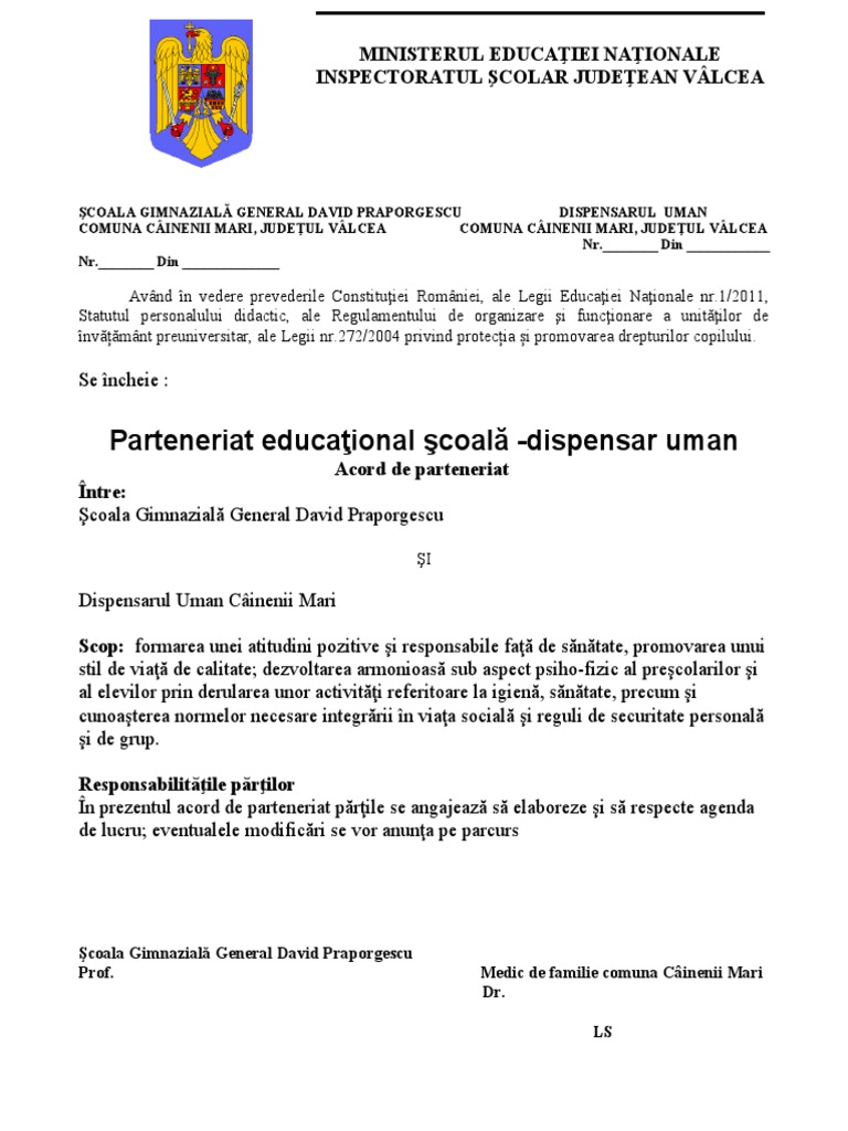 Parteneriat Scoala Dispensar | PDF