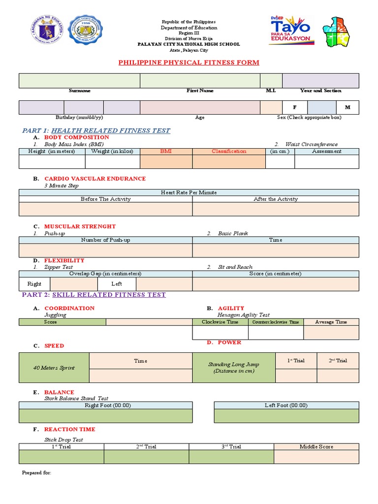 Physical fitness test form pdf body mass index body shape