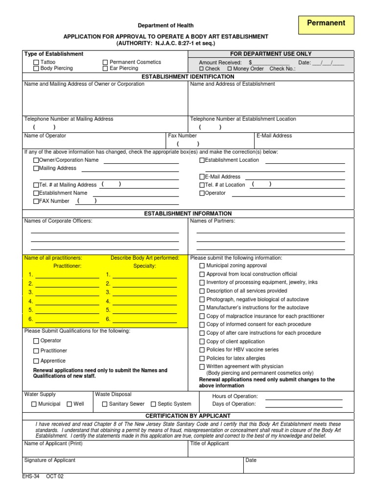 Body Art Establishment PDF Physician