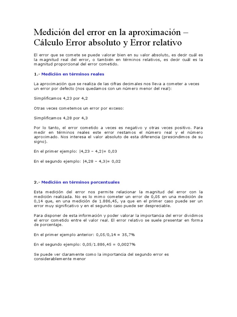 Cálculo De Errores. Error Absoluto Y Relativo. – ATZG