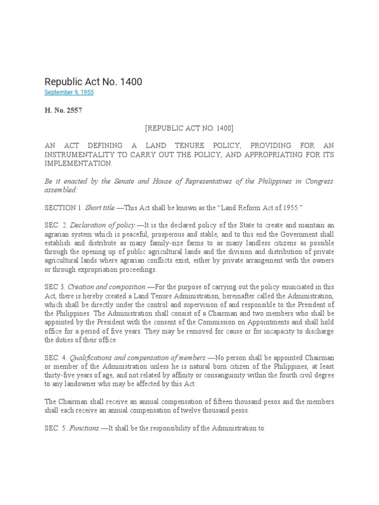 Land Reform Act In The Philippines