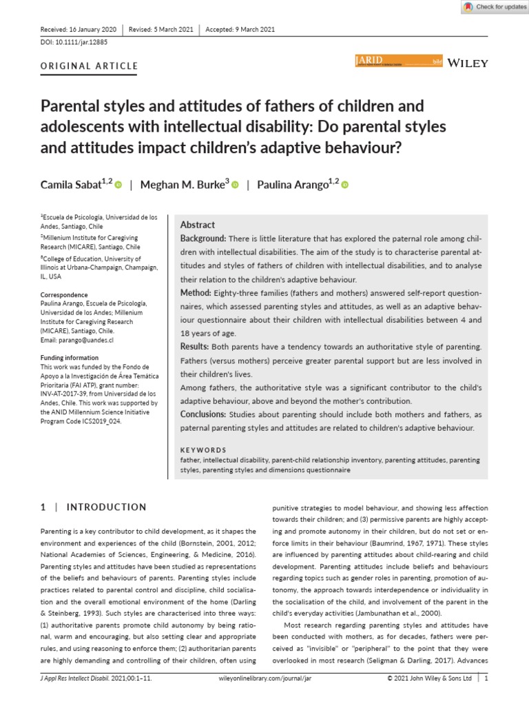 Parental Styles N Attitudes of Fathers of Children N Adolescent With ID ...