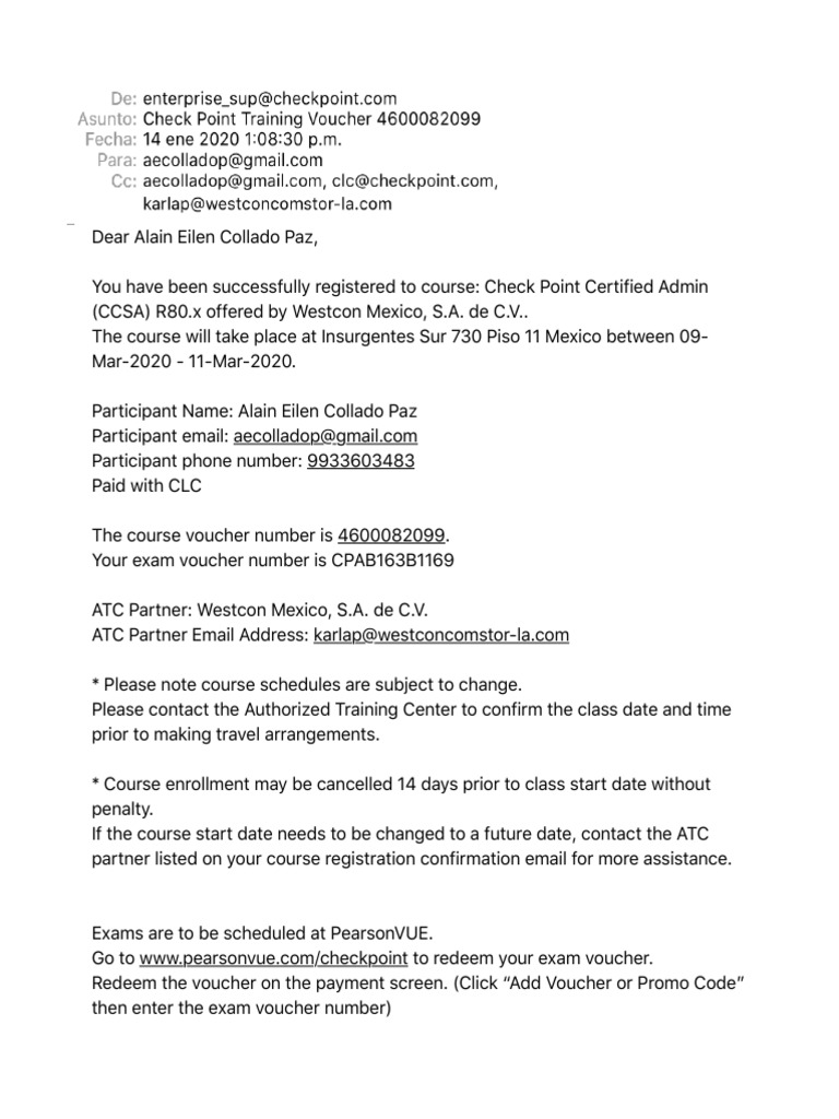 Check Point Training Voucher 4600082099 Pdf Career Growth