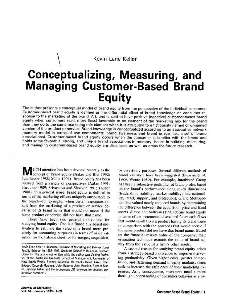 Conceptualizing, Measuring, and Managing Customer-Based Brand Equity | PDF