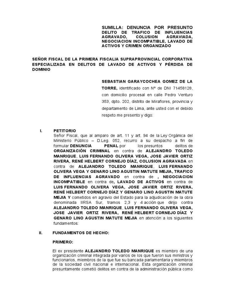 Denuncia por Lavado de Activos y Colusión | PDF | Crimen organizado ...