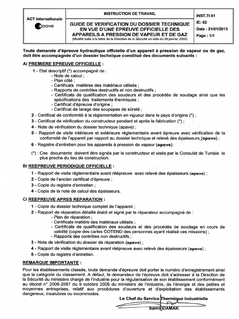 Guide de Vérification Du Dossier Technique en Vue D'une Epreuve ...