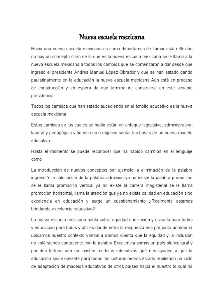 Nueva Escuela Mexicana Pdf México Inclusión Educación