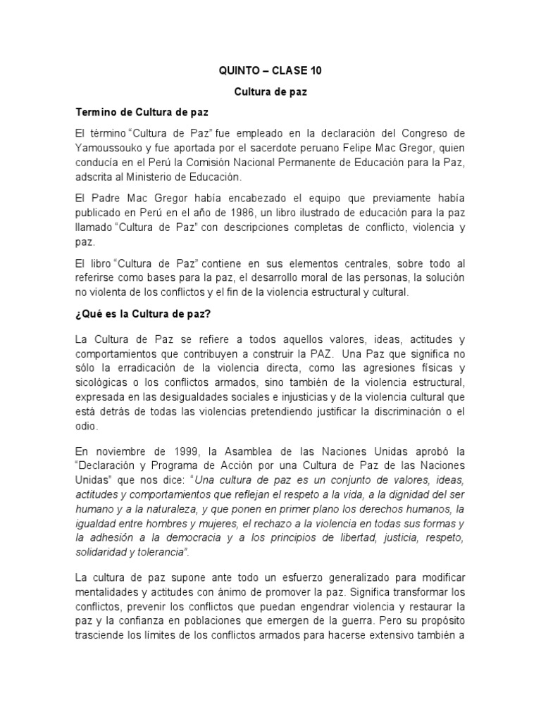Promoviendo la Cultura de Paz | PDF | Paz | Violencia
