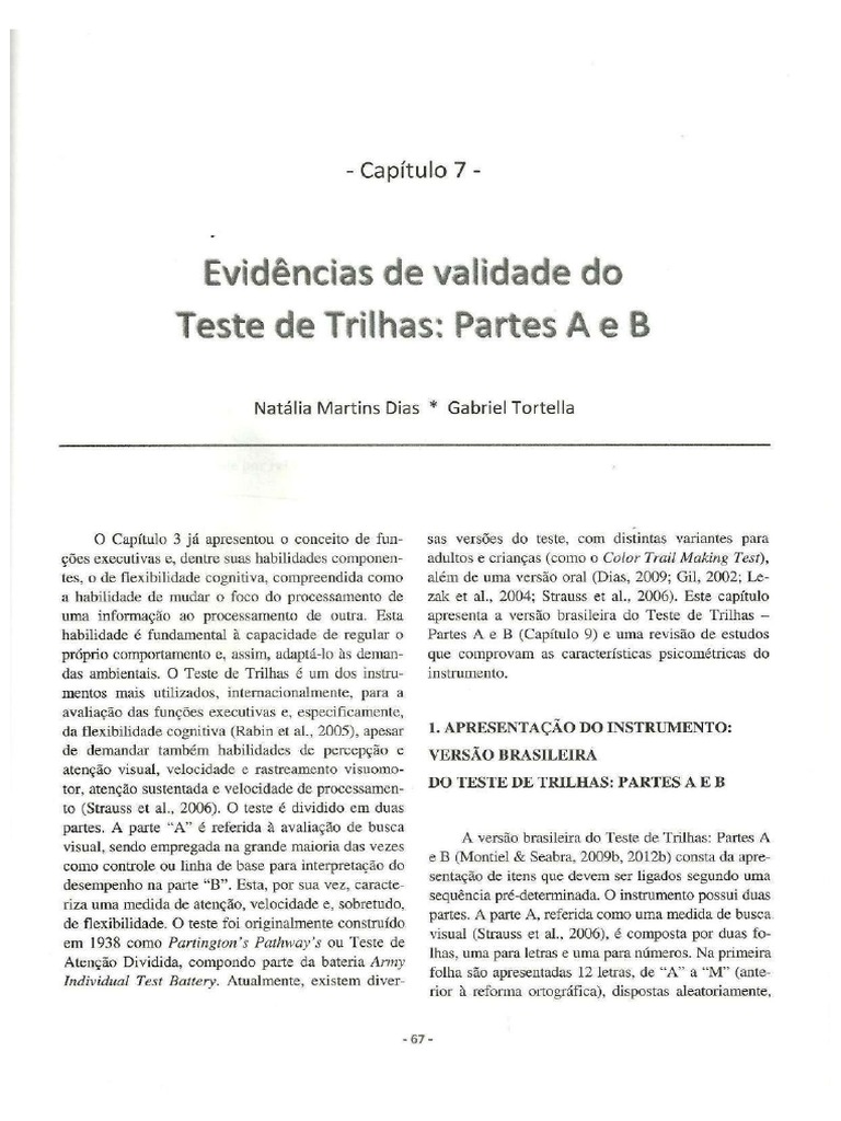 Atenção e Funções Executivas - Correção Teste Trilhas | PDF