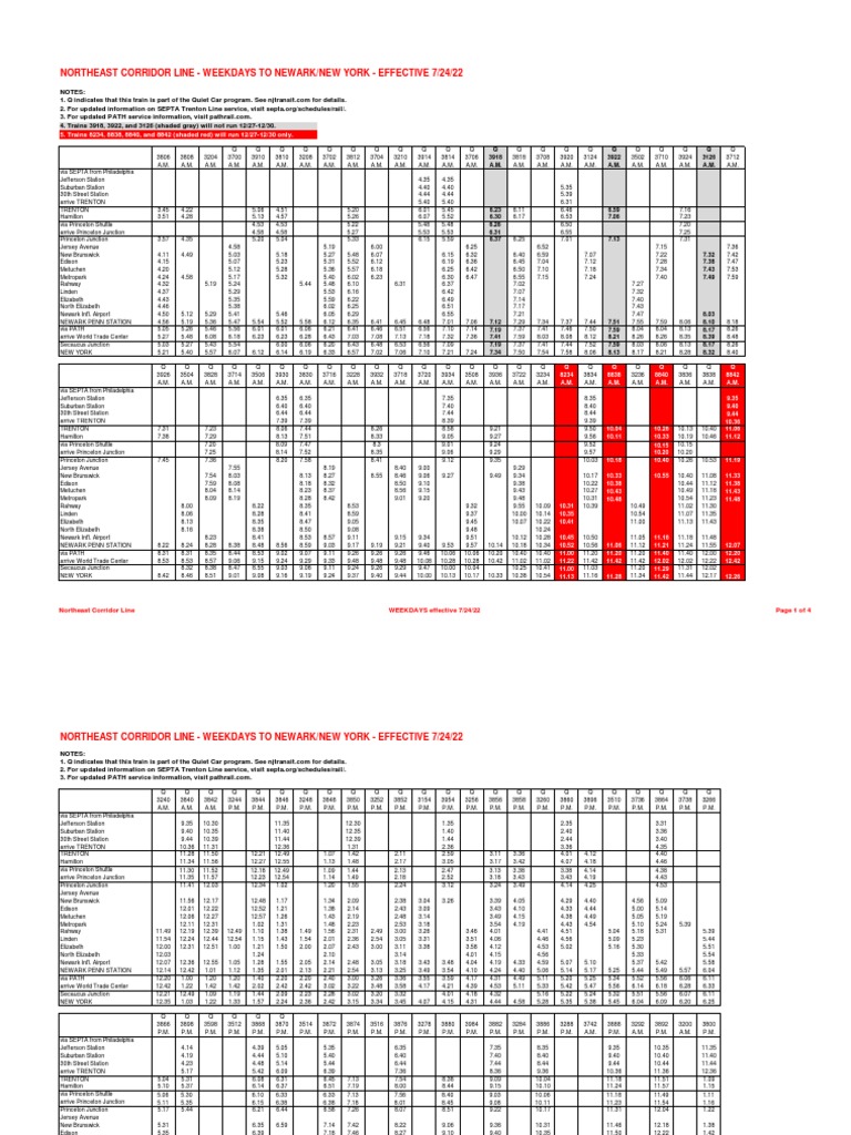 Nj Transit Northeast Corridor Schedule Pdf