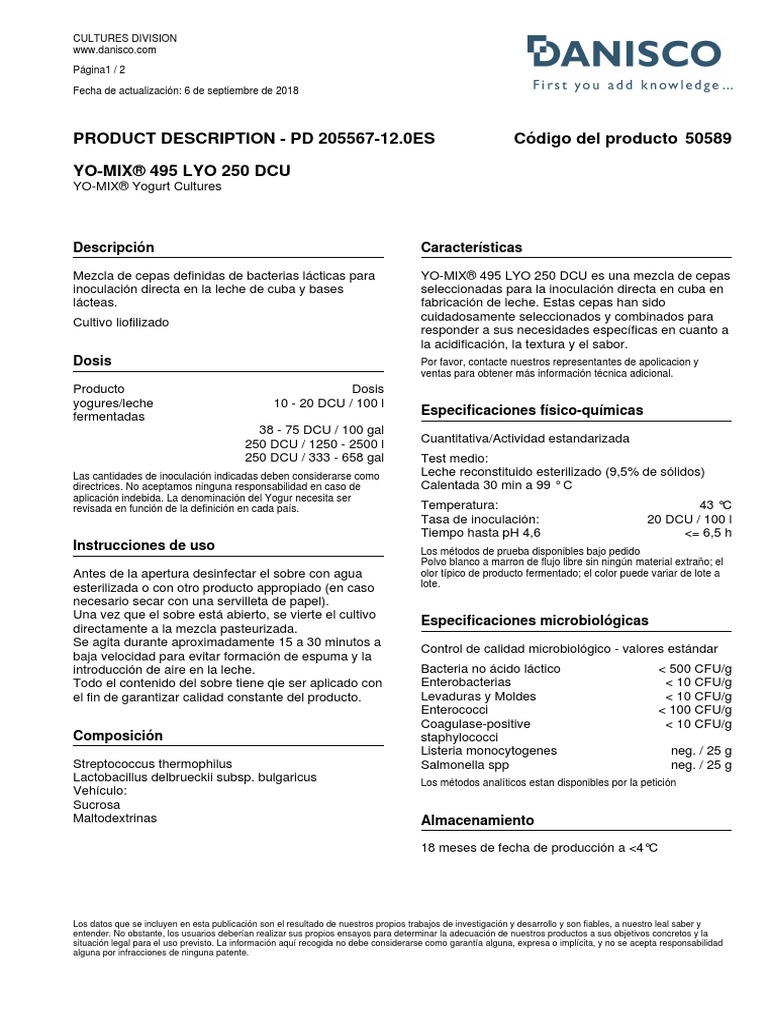 Yomix 495 Lyo 250 Dcu | PDF | Yogur | Leche