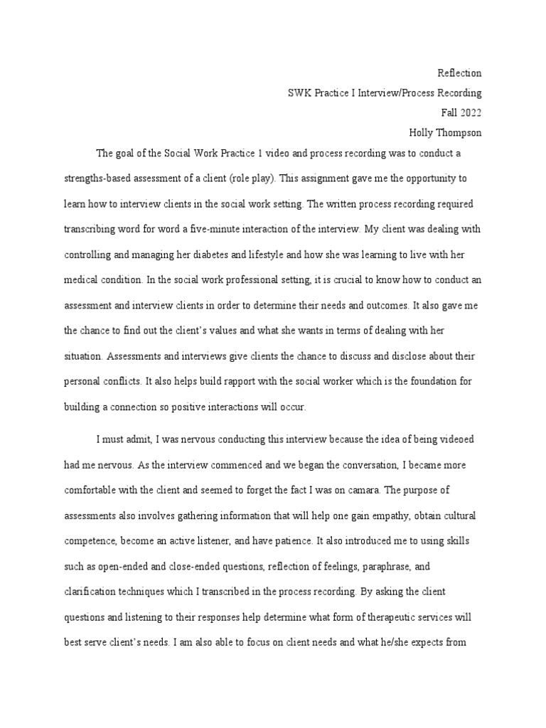 Social Work Interview Reflection | PDF | Social Work | Interview
