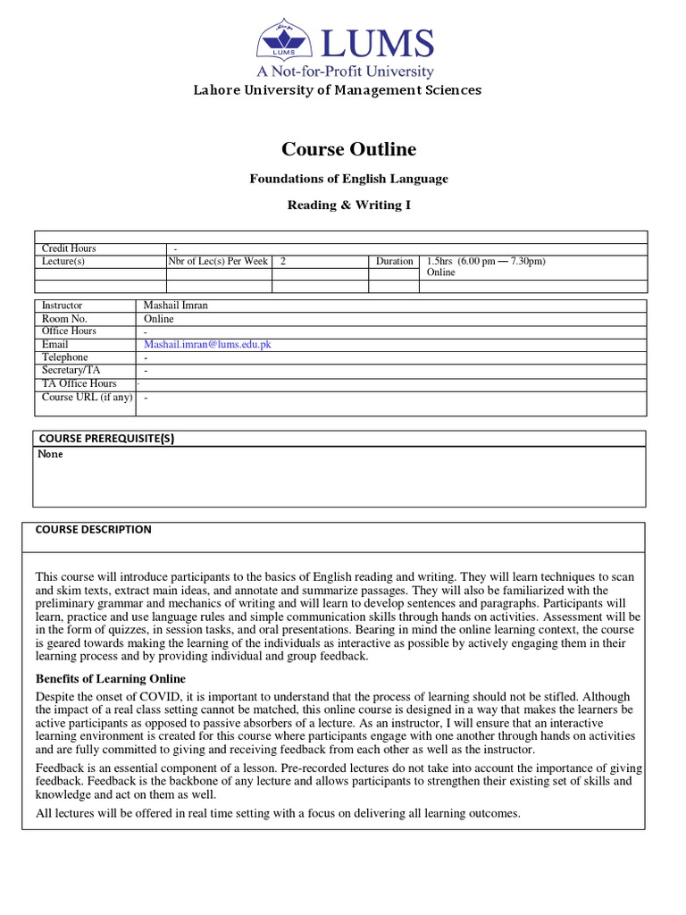 English Language Foundations Course Outline | PDF | Verb | Cognition