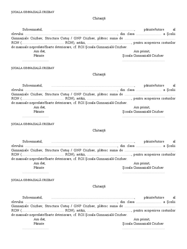 Chitanta - Model Manuale | PDF