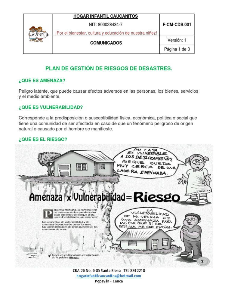 Plan de Gestión de Riesgos de Desastres | PDF | Riesgo