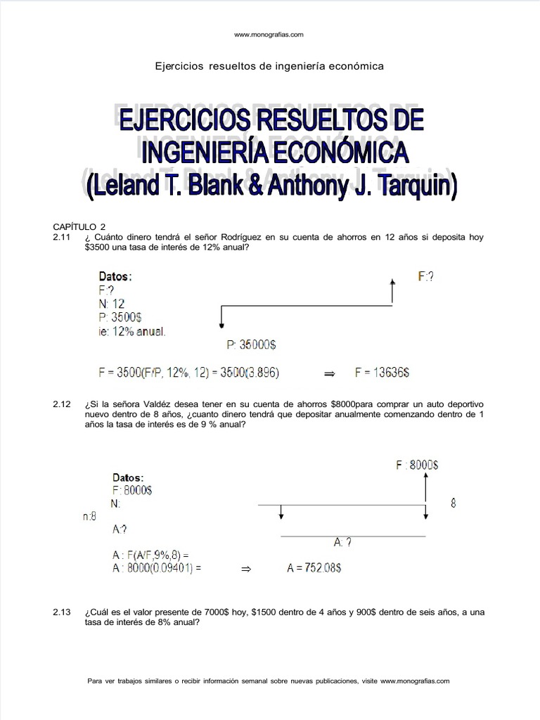 Ejercicios Resueltos de Ingeniería Económica | PDF | Tasa interna de ...