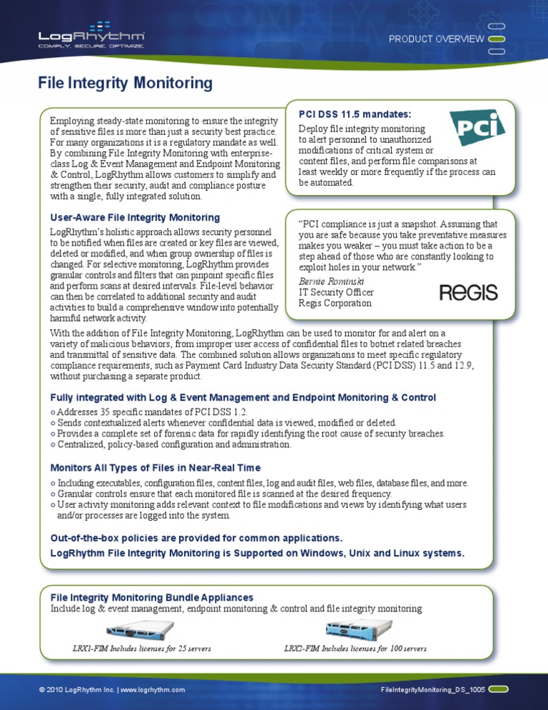 LogRhythm File Integrity Monitoring Data Sheet Payment Card Industry